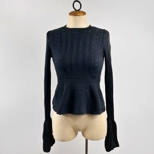 Urban Outfitters Peplum Sweater Black Cable Knit